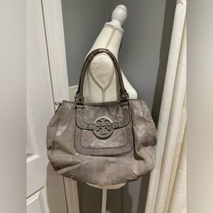 TORY BURCH Vintage Gray Snakeskin Print Hobo Crossbody
